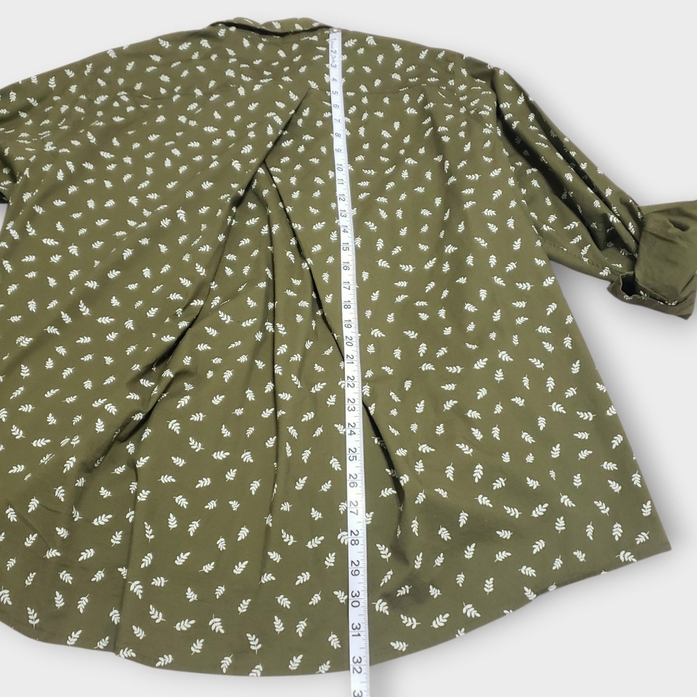 Duluth Trading Co Womens XXL Green Leaf Print Roll Tab Sleeve Button Down Shirt - Picture 11 of 11